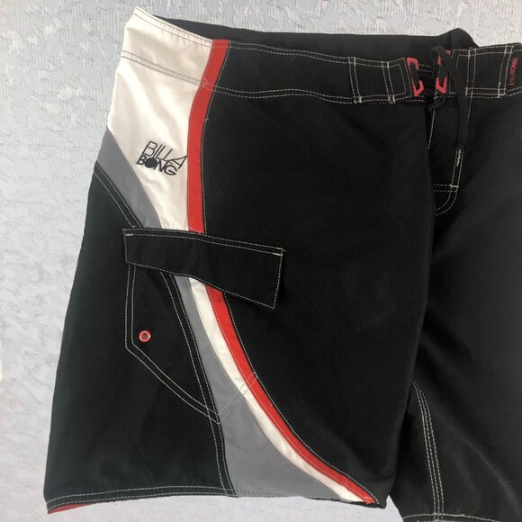 Billabong Men’s Black Boardshorts with Side Stripes of Red, White & Gray Size 38 - Picture 9 of 16
